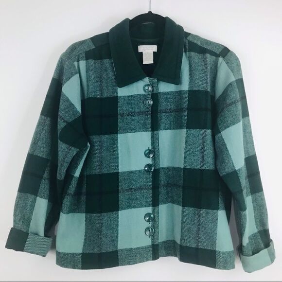 Christopher & Banks Green Plaid Button Up Wool Blend Jacket - Picture 1 of 9